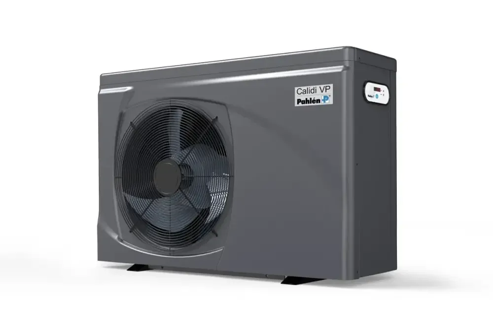 Grå Calidi VP13 utomhusenhet med svart fläktgaller och kontrollpanel från Pahlén